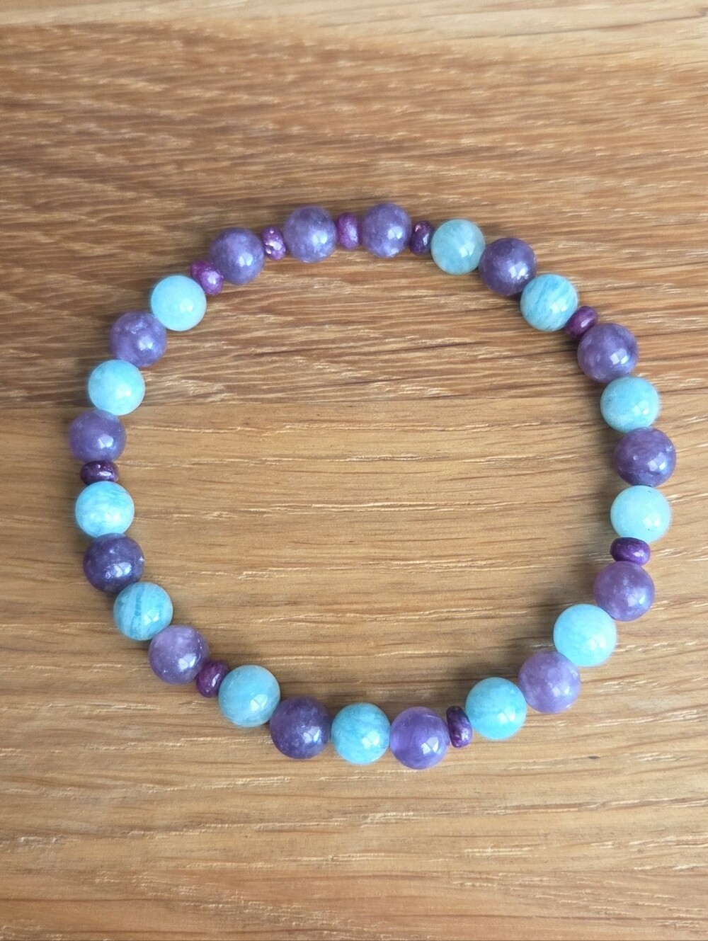 Lepidolite & Amazonite Beaded Stretch Bracelet | Handmade